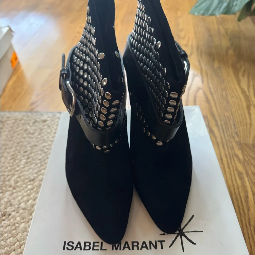 Isabel Marant Black Leather and Suede Studded Ankle Length Boots — Size 40 - Picture 2 of 12